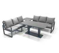 Fimous 6 Seater Aluminium Outdoor Garden Furniture Set With Adjustable Rising Lifting Dining Table 3 Seater Sofa Side Table