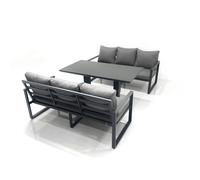 Fimous 6 Seater Aluminium Outdoor Garden Furniture Set with Adjustable Rising Lifting Dining Table 3 Seater Sofa Dark Grey