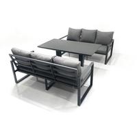 Fimous 6 Seater Aluminium Outdoor Garden Furniture Set with Adjustable Rising Lifting Dining Table 3 Seater Sofa Dark Grey