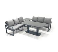 Fimous 6 Seater Aluminium Outdoor Garden Furniture Set with Adjustable Rising Lifting Dining Table Side Table Dark Grey