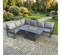 Aluminium Outdoor Garden Furniture Corner Sofa Gas Fire Pit Dining Table Sets Gas Heater Burner Dark Grey 6 Seater Fimous Dark Grey One Size