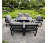 Fimous 6 Seater Aluminum Garden Furniture Set with Gas Fire Pit Dining Table and 6 Chairs - Dark Grey