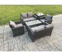 Fimous 6 Seater Dark Grey Mixed High Back Rattan Sofa Set Coffee Table Garden Furniture Outdoor Patio With Love Sofa Arm Chairs
