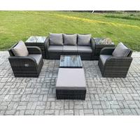 Fimous 6-Seater Dark Grey Wicker Rattan Outdoor Sofa Set | Reclining Chair, 3-Seater Sofa, 2 Side Tables, Large Footstool