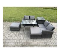 Fimous 6 Seater Garden Dining Set Wicker PE Rattan Outdoor Furniture Sofa with Rectangular Dining Table Double Seat Sofa Dark Grey Mixed