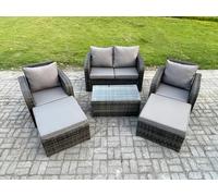Fimous 6 Seater Garden Furniture Set Rattan Outdoor Lounge Sofa Chair With Tempered Glass Table 2 Big Footstool Dark Grey Mixed