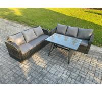Fimous 6 Seater Garden Furniture Sofa Set Rectangular Dining Table Indoor Outdoor Rattan Set Dark Grey Mixed