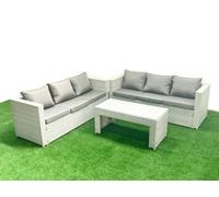 Fimous 6 Seater Garden Outdoor Rattan Furniture Set Rattan Garden Sofa Oblong Coffee Table Light Grey Mixed
