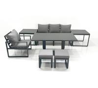6 Seater Garden Sofa Set Aluminium Furniture Rising Dining Tabe Set with Chair 2 Side Table 2 Small Footstools Dark Grey Fimous Dark Grey One Size