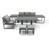 Fimous 6 Seater Garden Sofa Set Aluminium Furniture Rising Dining Tabe Set with Chair 2 Side Table 2 Small Footstools Dark Grey