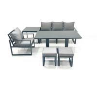 Fimous 6 Seater Garden Sofa Set Aluminium Furniture Rising Dining Tabe Set With Chair Side Table 2 Small Footstools Dark Grey