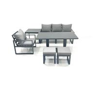Fimous 6 Seater Garden Sofa Set Aluminium Furniture Rising Dining Tabe Set With Chair Side Table 2 Small Footstools Dark Grey