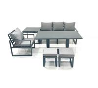 6 Seater Garden Sofa Set Aluminium Furniture Rising Dining Tabe Set with Chair Side Table 2 Small Footstools Dark Grey Fimous Dark Grey One Size