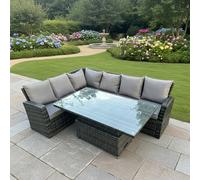 Fimous Outdoor Rattan Corner Sofa Garden Furniture High Back Sofa Set Adjustable Rising Lifting Table Set 6 Seater Dark Grey