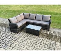 Fimous 6 Seater High Back Rattan Garden Furniture Set Corner Sofa With Rectangular Coffee Table