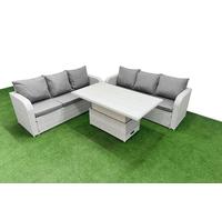 Fimous 6-Seater Light Grey Rattan Outdoor Lounge Set | Adjustable Coffee/Dining Table, High Back Sofa
