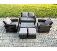 Fimous 6 Seater Outdoor Lounge Sofa Set Wicker Pe Rattan Garden Furniture Set With Rectangular Coffee Table Double Seat Sofa