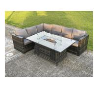 Fimous 6 Seater Outdoor Rattan Garden Corner Sofa Furniture Gas Fire Pit Table Sets