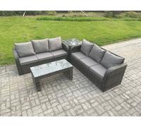 FIMOUS 6-Seater Outdoor Rattan Garden Set – Patio Sofa, Rectangular Coffee & Side Table – Dark Grey