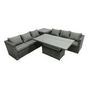 Fimous 6 Seater?Outdoor Rattan Sofa Set Adjustable Rising Lifting Dining Table Side Tea Coffee Table Dark Grey Mixed