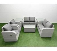Fimous 6-Seater Outdoor Rattan Sofa Set - Reclining Chairs, Coffee & 2 Side Tables, Light Grey