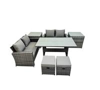 Fimous 6 Seater Outdoor Table Double Seat Sofa 2 Side Table 2 Small Stool Set in Dark Grey Fimous Dark Grey