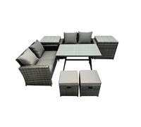 Fimous 6 Seater Outdoor Table Double Seat Sofa 2 Small Stool 2 Side Table Set in Dark Grey Fimous Dark Grey