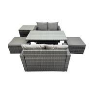 Fimous 6-seater Rattan Garden Furniture Set with 2 Big Stools Side Table