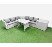 Fimous 6-seater Patio Rectangular Table 3 Seater Sofa Set with 2 Side Tables in Light Grey Fimous Light Grey