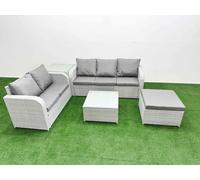 Fimous 6 Seater PE Rattan Wicker Garden Furniture Patio Conservatory Sofa Set w/ Square Coffee Table 3 Seater Sofa Love Sofa Big Footstool Side Table Fimous Light Grey