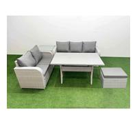 Fimous 6-Seater PE Rattan Outdoor Sofa Set | Rectangular Dining Table, 3-Seater Sofa, Loveseat, Large Footstool, Side Table