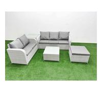 Fimous 6 Seater Pe Rattan Wicker Garden Furniture Conservatory Sofa Set Square Coffee Table Big Footstool Side Table