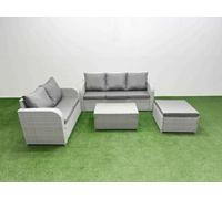 Fimous 6 Seater Pe Rattan Wicker Garden Furniture Set Rectangular Coffee Table 3 Seater Sofa Love Sofa Big Footstool