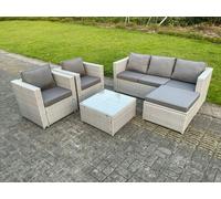 Fimous 6 Seater PE Wicker Light Grey Rattan Sofa Set Garden Furniture Chairs Footstool Conservatory Patio Furniture