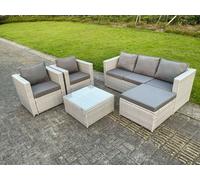 Fimous 6 Seater Pe Wicker Light Grey Rattan Sofa Set Garden Furniture Modular Conservatory Patio Furniture