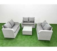 Fimous 6 Seater Pe Wicker Rattan Furniture Sofa Sets Square Coffee Table 2 Seater Love Sofa Light Grey