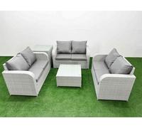 Fimous 6 Seater Pe Wicker Rattan Furniture Sofa Sets Square Coffee Table 2 Seater Love Sofa Side Table Light Grey