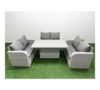 Fimous 6 Seater PE Wicker Rattan Furniture Sofa Sets with Adjustable Lifting Dining or Coffee Table 2 Seater Love Sofa Light Grey