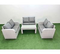 Fimous 6 Seater PE Wicker Rattan Furniture Sofa Sets with Oblong Coffee Table 2 Seater Love Sofa Light Grey