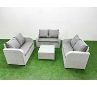 Fimous 6 Seater PE Wicker Rattan Furniture Sofa Sets with Square Coffee Table 2 Seater Love Sofa Light Grey