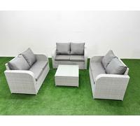 6 Seater PE Wicker Rattan Furniture Sofa Sets with Square Coffee Table 2 Seater Love Sofa Light Grey Fimous Light Grey One Size
