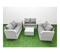 6 Seater PE Wicker Rattan Furniture Sofa Sets with Square Coffee Table 2 Seater Love Sofa Side Table Light Grey Fimous Light Grey One Size