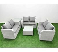 6 Seater PE Wicker Rattan Furniture Sofa Sets with Square Coffee Table 2 Seater Love Sofa Side Table Light Grey Fimous Light Grey One Size