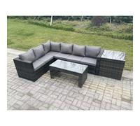 Fimous 6 Seater Rattan Corner Sofa Lounge Sofa Set With Rectangular Coffee Table Side Table Dark Grey Mixed Left Hand