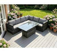 Fimous 6 Seater Rattan Corner Sofa Set Rising Adjustable Dining Table Set With Seat And Back Cushion