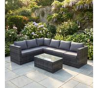 Fimous 6 Seater Rattan Corner Sofa Set with Rectangular Coffee Table - Grey