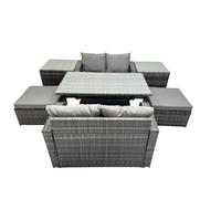 Fimous 6-seater Rattan Garden Furniture Set with 2 Big Stool 2 Side Tables