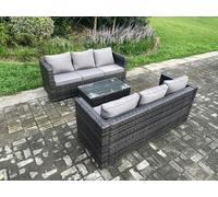 Fimous 6 Seater Rattan Garden Furniture Set Outdoor Patio Sofa Set with Oblong Table Dark Grey Mixed