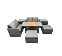 Fimous 6-seater Rattan Garden Furniture Set with 2 Big Stools 2 Side Tables