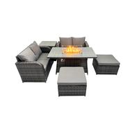 Fimous 6-seater Rattan Garden Furniture Set with 2 Big Stools Side Tables